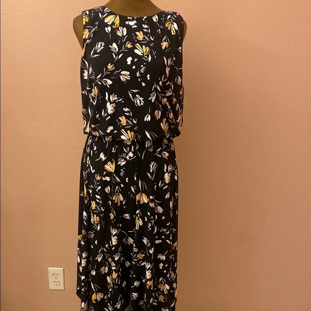 LONDON TIMES Floral Sleeveless Black Jumpsuit
